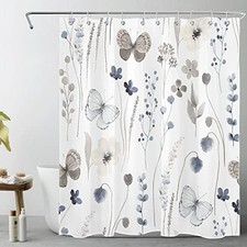 Grey Butterfly Shower Curtain for 60"W x 72"L Pack of 1 White