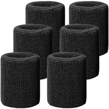 IMAGERIO 6 Pack 4 Inch Wrist Sweatbands Tennis Bands Absorbent Black