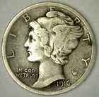 1916 Mercury Silver Dime VF 10c US Type Coin Philadelphia Very Fine Circulated