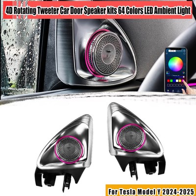 2PCS for Tesla Model Y 2024-2025 4D Rotating Tweeter 64 Colors LED Ambience