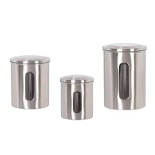 Set of 3 Stainless Steel Canister Kitchen Storage Jar Container Organizer with C