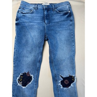 Free People Distressed Skinny Jeans w/ Quilted Patch Knees Size W 31 Short
