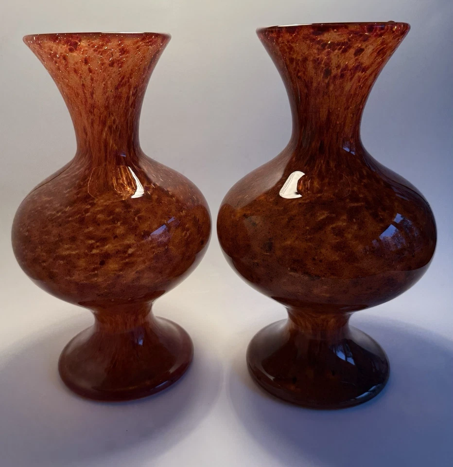 Rare Pair of Vintage Signed Numbered Verlys Amber Art Glass Flared Vases ~Mint - Image 3 of 4