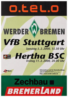 Werder Bremen Poster Stuttgart + Hertha BSC Bundesliga 02/2000 Weserstadion 4/2