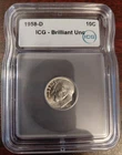 90% Silver 1958-D Roosevelt Dime ICG Brilliant Unc