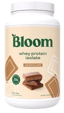 Bloom Nutrition Whey Isolate Protein Powder Chocolate Pure Post Workout 30serv