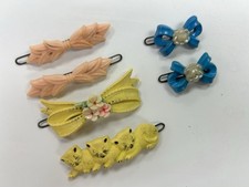 Lot of 5 Vintage Girls Hair Barrettes Clips Multicolor Plastic/Metal Bow Flower