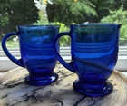 Set of 2 Vtg. Anchor Hocking Cobalt Blue Glass Footed 16 oz. Coffee Mug Cup Tea