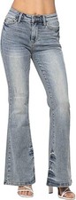 Judy Blue Women  s Mid  Rise Tinted Pin Tack Detail Flare Jeans, Med Blue Size 22W