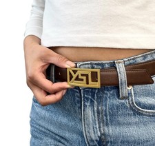 Yves Saint Laurent Vintage YSL Logo Leather Belt Brown Gold Buckle 902539