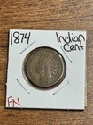 1874 Indian Head Cent Penny Nice FN Fine U.S. Key Date 1c Type Coin (Raw18100)