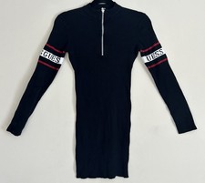 Guess Sweater Dress Y2K Sz.M Black Red Pullover 1/4 Zip Casual Knit Ladies  