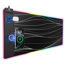 Mouse Pad with Magnetic Wireless Charging, Large Desk Pad Protector, RGB Blac...