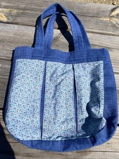 Handmade Tote Bag With Pockets Inside Denim Floral