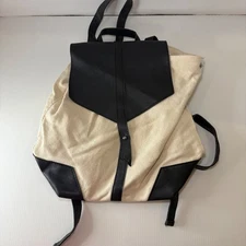 Deux Lux Beige/Cream/Black Canvas Vegan Leather Demi Backpack Travel Bag
