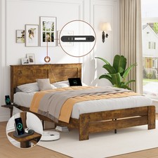 Bed Frame with Storage Shelves, LED Lighting, and Charging Station