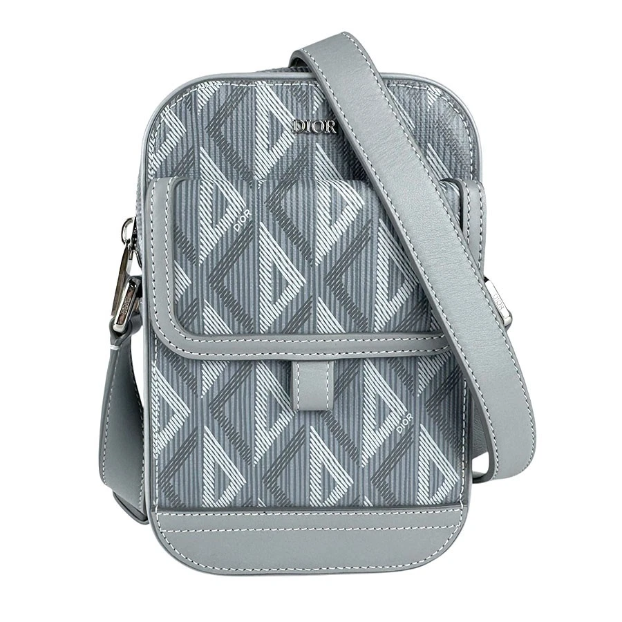 Dior — Auth Christian Dior Vertical Pouch Shoulder Bag Gray Leather - z9102
