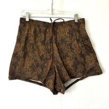 Vtg 70s Disco Silky SHORTS Party Glam High Waist Lace Print Booty Super Short