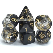 New 7 Piece Polyhedral Dark Cloud Black Nebulous Dice Set W/ Dice Bag RPG DND