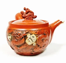 Japanese Tokoname Yaki Teapot Pottery Zodiac Dragon Craft Yokode Kyusu Sencha