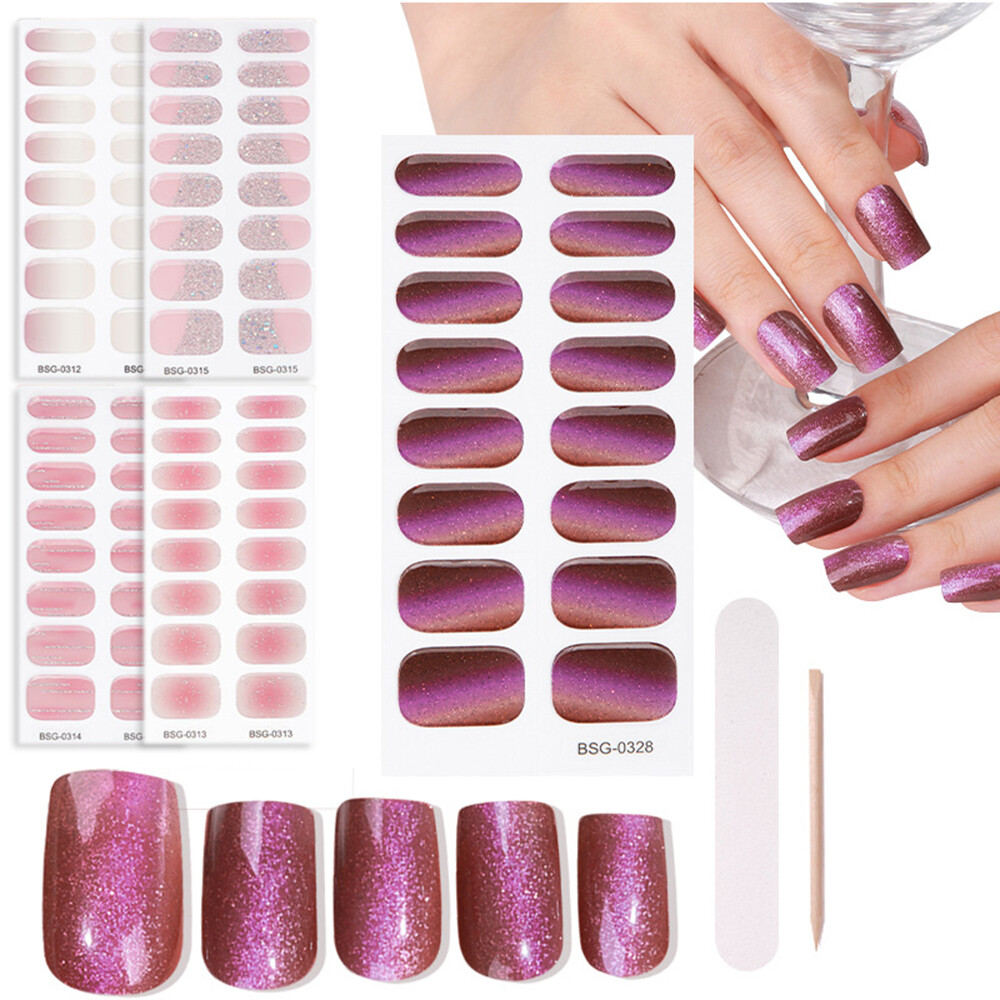 16 UV Semi Cured Gel Nail StickersStripsWrapsUV/LED Lamp Required