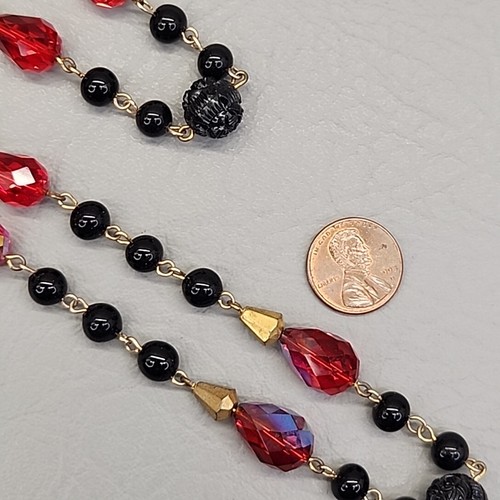 Vtg Glass Beaded Necklace Set of 2 AB Red Teardrop Black Round 21-28" - Picture 15 of 15