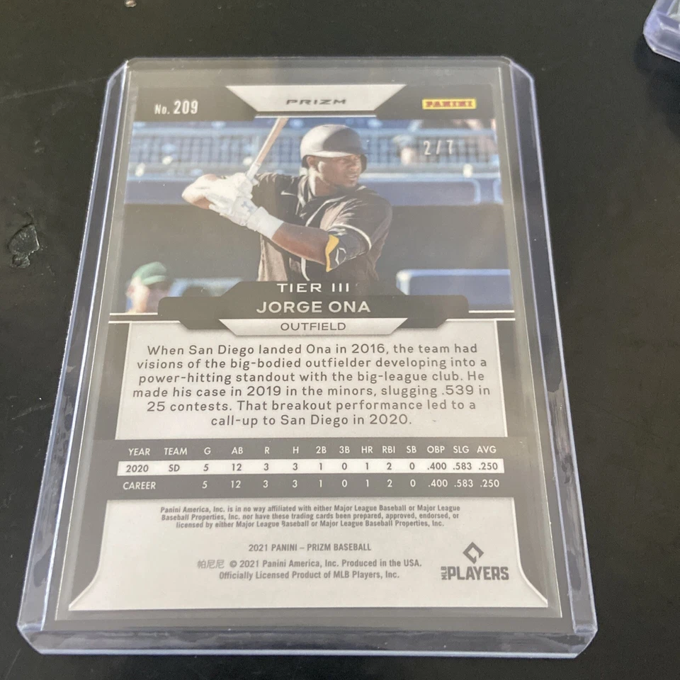 2021 Panini Prizm Prizm Silver Shimmer #209 Jorge Ona RC Rookie #’ed 2/7 Padres - Image 2 of 3