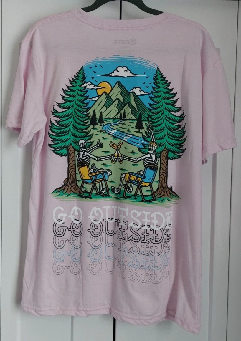 MEN'S GSTR SHIRT PINK SKELETON CAMPING GO OUTSIDE LARGE NWT