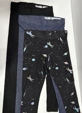 Lot Of 3 Wonder Nation Girls Leggings Sz S 6-6X Black, Denim, Space Unicorn