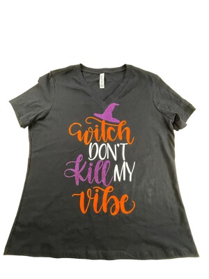 Halloween T Shirt Witch Don t Kill My Vibe Size L V Neck Black Orange Purple