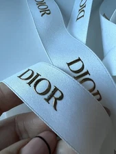 Authentic 1” (2.5cm)wide DIOR White Satin Gold Embossed Ribbon- Sell by the yard