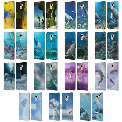 OFFICIAL SIMONE GATTERWE DOLPHINS LEATHER BOOK CASE FOR WILEYFOX & ESSENTIAL