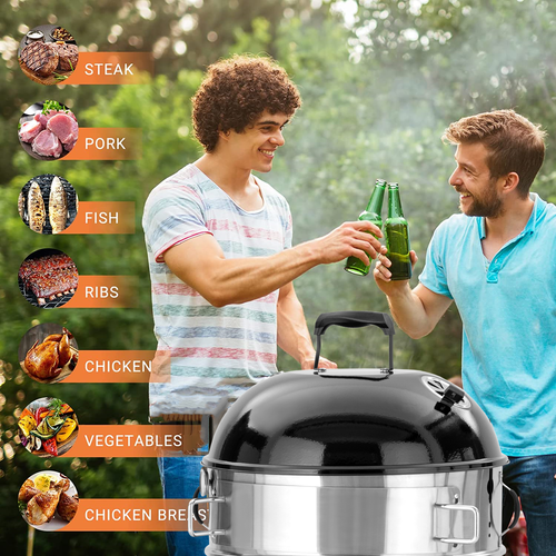 22Inch Kettle Grill Charcoal with Rotisserie Ring Stainless Steel BBQ