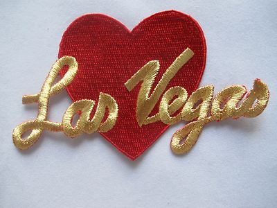 #3471 Golden word ''Las Vegas'' w/Red Heart Embroidery Iron On Applique Patch