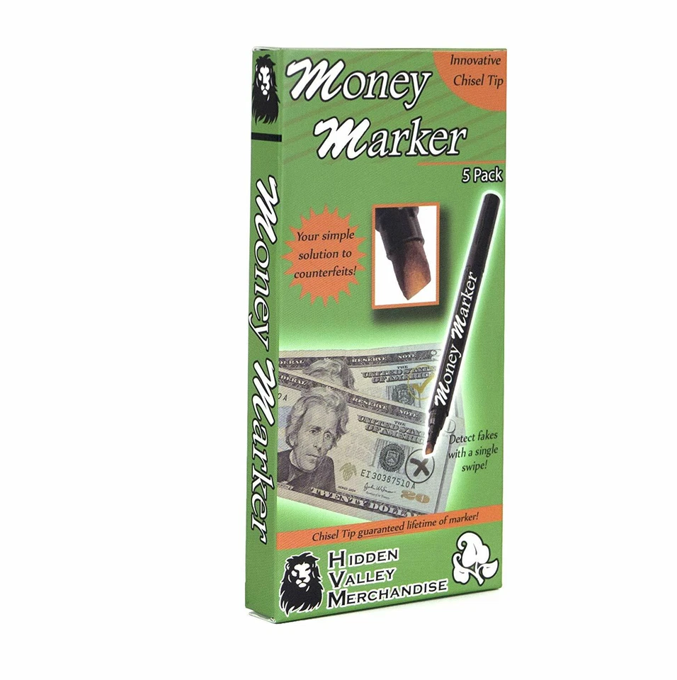 HVM (5 Pens) Money Marker -- Counterfeit Fake Bill Detector Counterfit Dollar Pen
