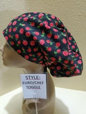 Roses Red (tiny) Valentines Women's  Euro/Chef Surgical Scrub Hat/Cap Handmade
