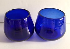 Cobalt Blue Votive Candle Holders Hand Blown Pontil Mark on Set of 2, 3 Inch