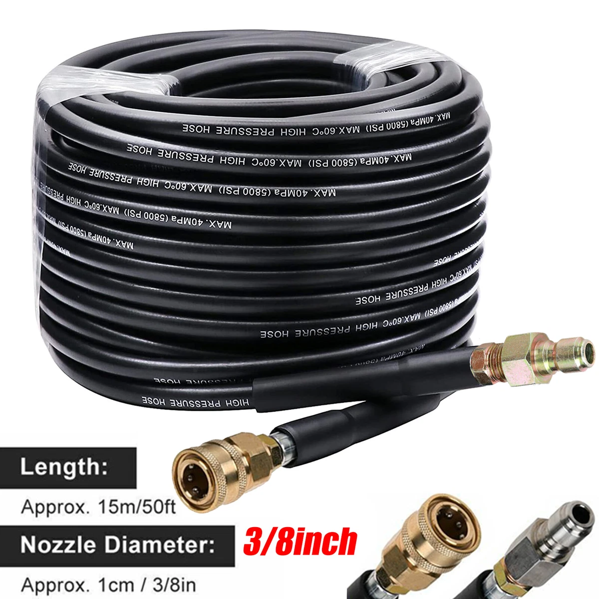 3 8 x 50ft 5800 PSI High Pressure Washer Hose Quick Couplers