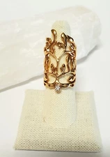 Tree of Life Ring Cuff Gold Tone w/ Brilliant Crystal at Base of Tree WOM  7