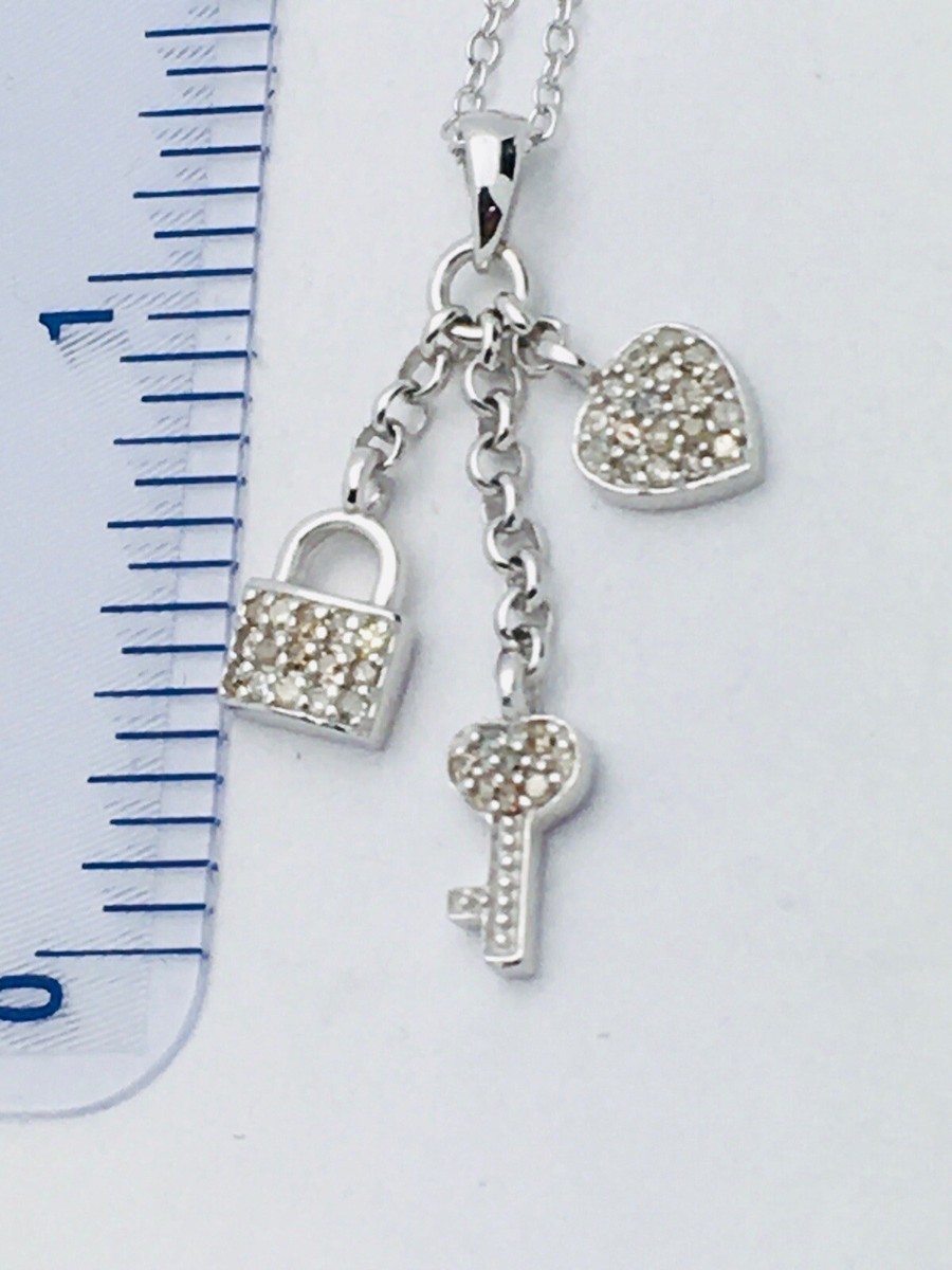 NEW 925 Sterling Silver Lock Key￼ Heart Necklace CZ Pendant
