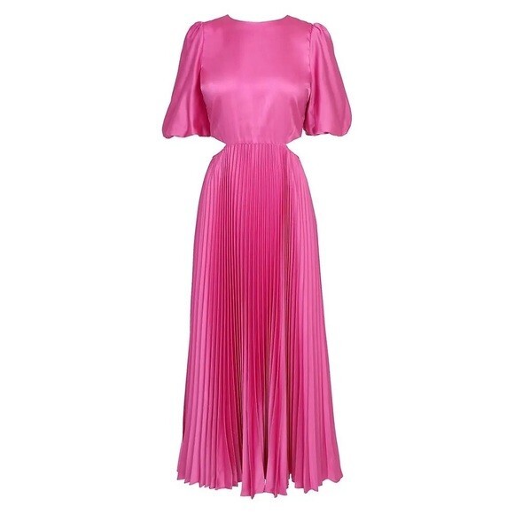 NWT ADELYN RAE Cher pleated cut out midi dress Lrg pink | eBay