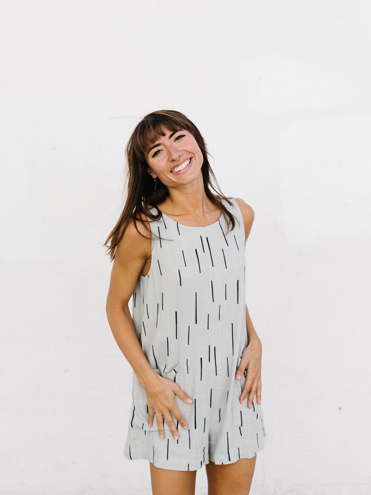 GRADE & GATHER Printed Rain Pocket Romper Womens Sz M Ivory Summer Beach NWT