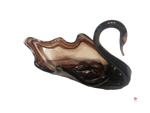 Mid-Century Modern, Murano-Style Swan Art Glass Bowl in Lovely Aubergine! - Picture 2 of 5
