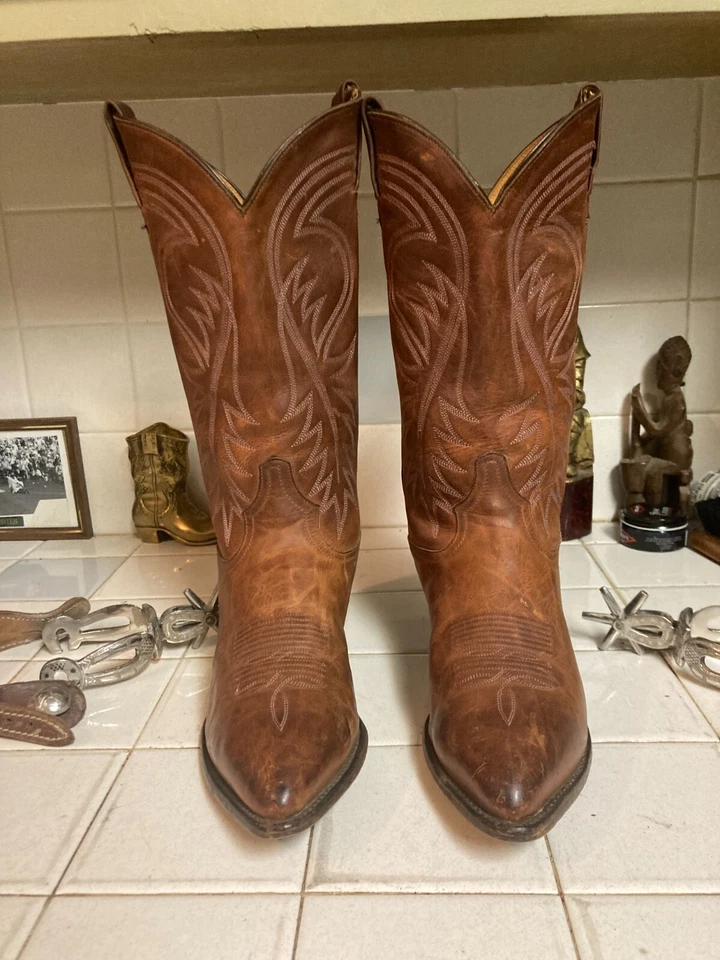 TONY LAMA 6470 VINTAGE BROWN LEATHER POINTY WESTERN RANCH COWBOY DANCE BOOTS 8 D - Image 2 of 4