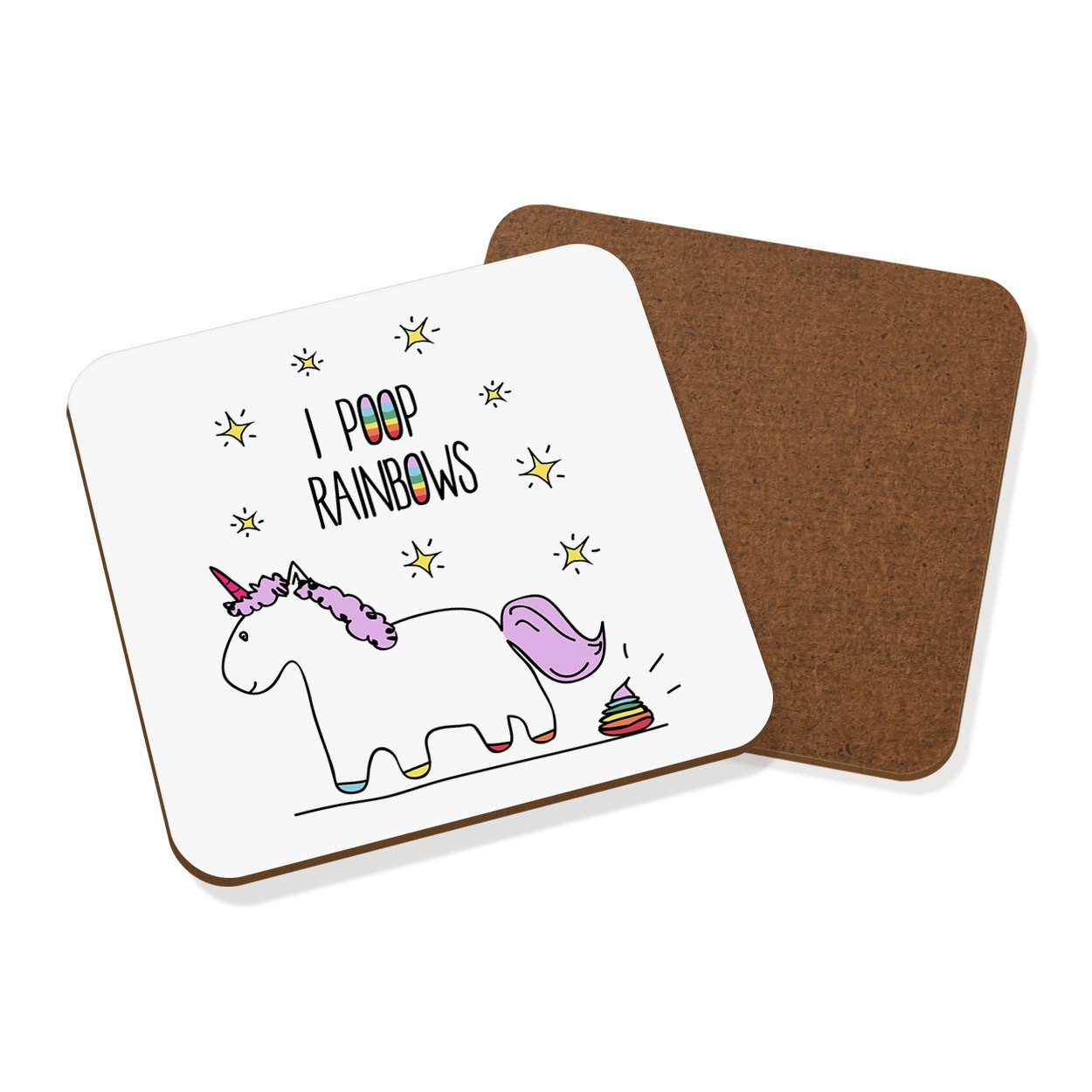 Lila Unicorn I Poop Rainbows Coaster Drinks Mat - Funny Magical