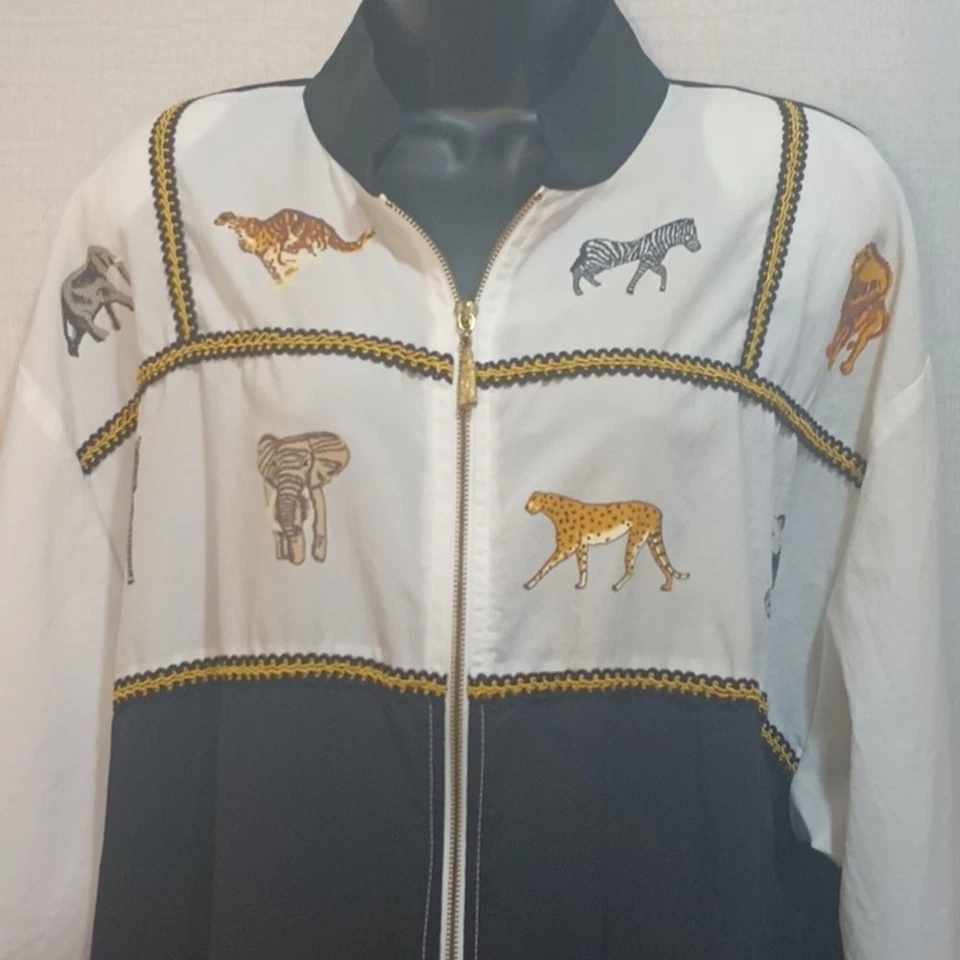 Sport Savvy Jacket 1X Vintage Lightweight 80s Animal Print Color Block Zip Up - Image 3 of 4
