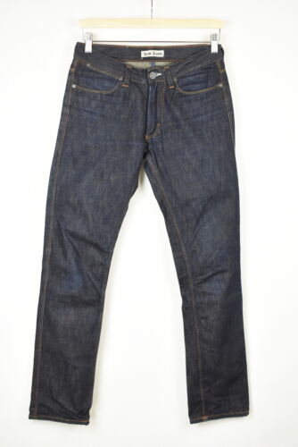 Acne Jeans Max Raw Jeans Uomo W28/L32 Slim Fit Zip Fly Blu Scuro Tasche - Foto 1 di 6
