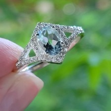 Dainty Faceted Blue Topaz CZ's Ring Size 7. 925 Sterling Silver
