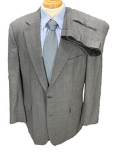Brooks Brothers 346 Mens Suit 44L Pants 36x32.5 Gray Glen Plaid Stretch Wool