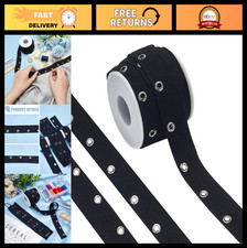 8 Yards Black Cotton Twill Tape with Metal Eyelets, 1" Wide for Sewing Crafts